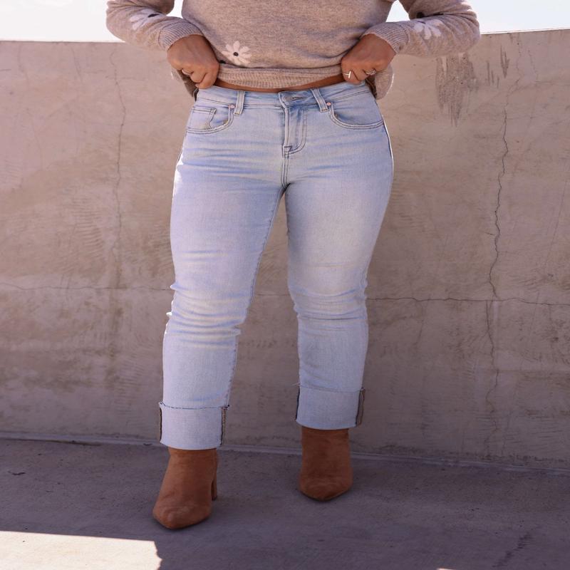 Bayeas Light Blue Straight Leg Cuffed Jeans - FINAL SALE