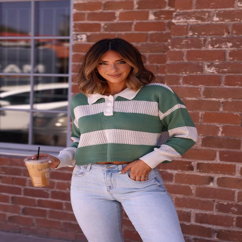 Declan Beige & Green Striped Sweater - FINAL SALE