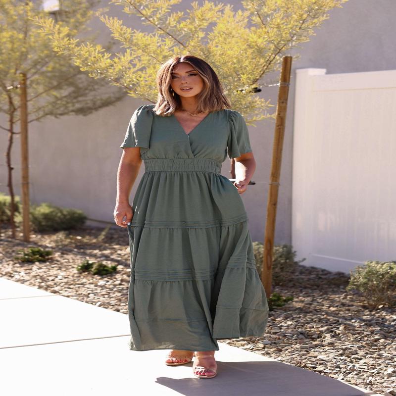 Hannah Surplice Tiered Maxi Dress - Olive - FINAL SALE