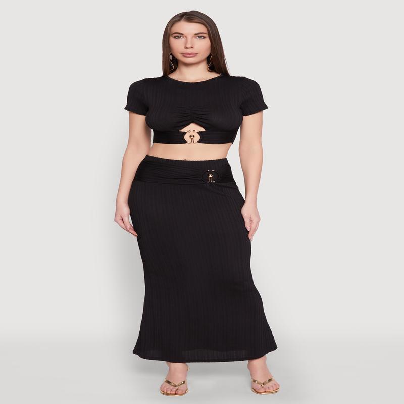 O Ring Metallic Detail Maxi Skirt