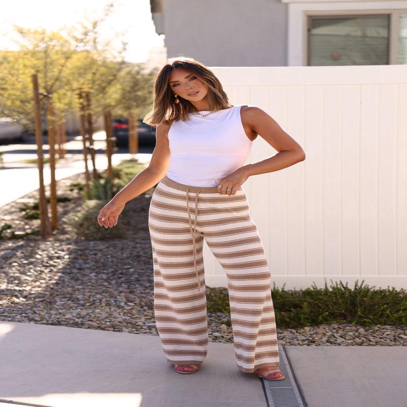 Oatmeal Striped Lounge Sweater Pants - DOORBUSTER