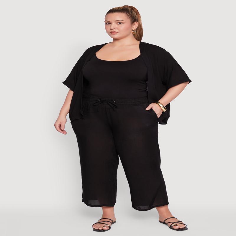 Plus Size Drawstring Palazzo Pants