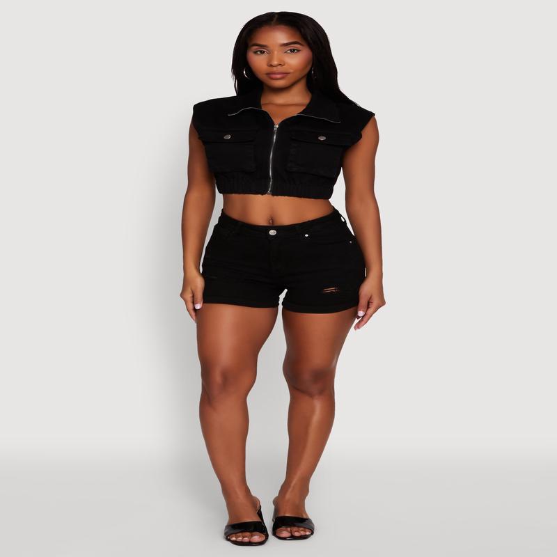 Daisy Sleeveless Cropped Denim Jacket