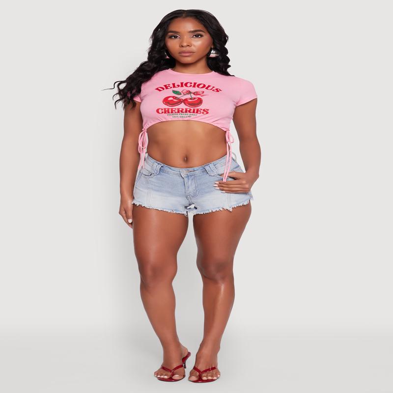 Madden Girl Frayed Hem Denim Booty Shorts