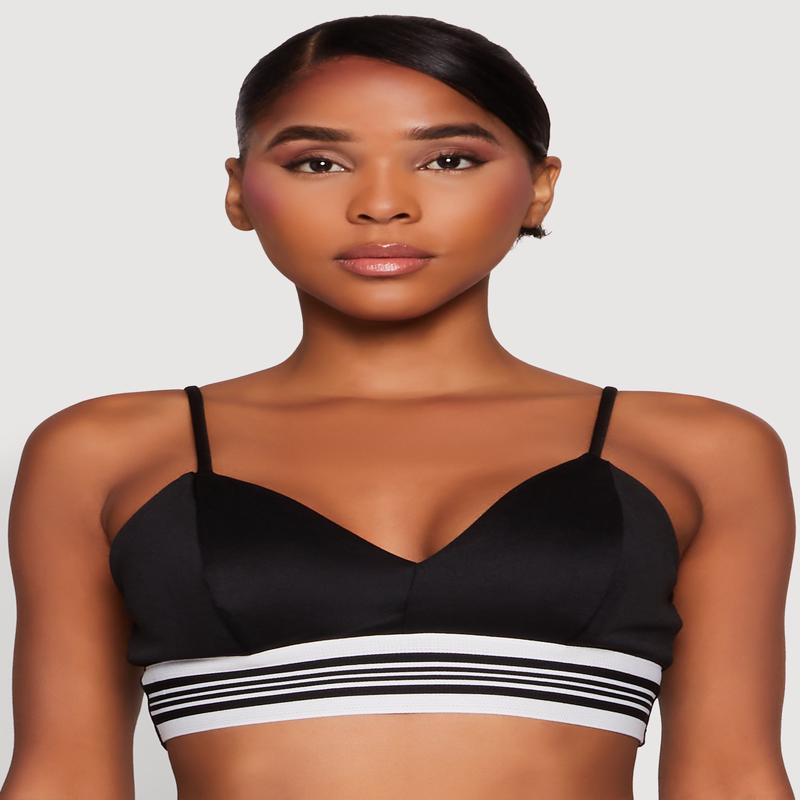 Stylish Sleeveless V-Neck Crop Top with Contrast Trim and Varsity Stripe