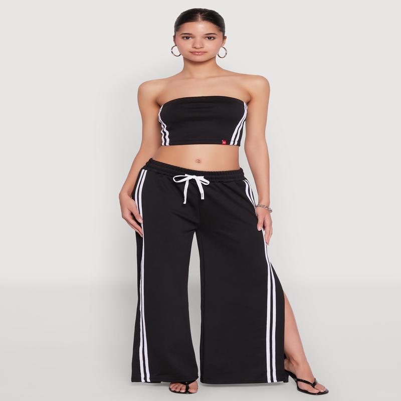 Varsity Stripe Split Wide Leg Track Pants