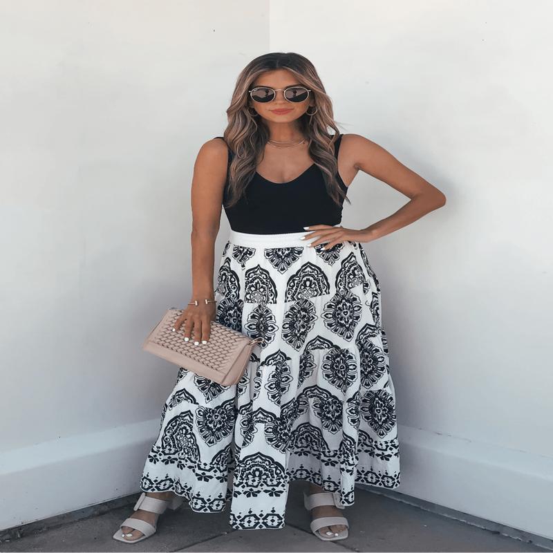 Bella Ivory Print Tiered Maxi Skirt - DOORBUSTER