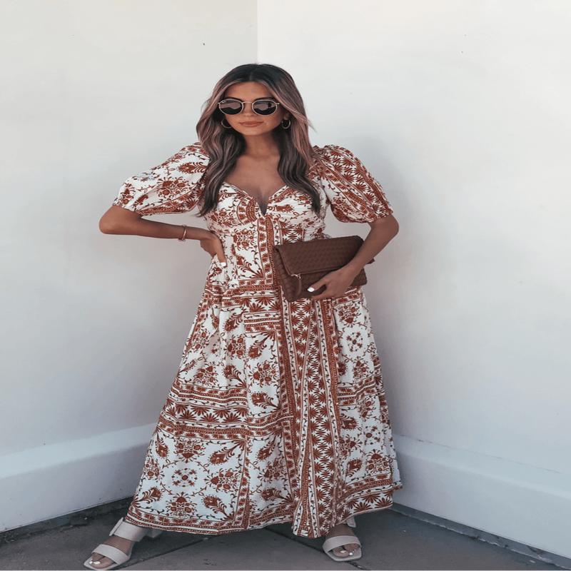 Cynthia Multi Rust Print Midi Dress - FINAL SALE