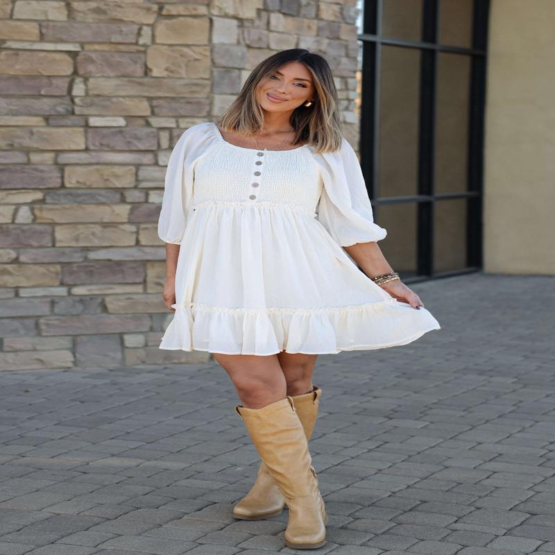 Hadley Cream Smocked Mini Dress - DOORBUSTER