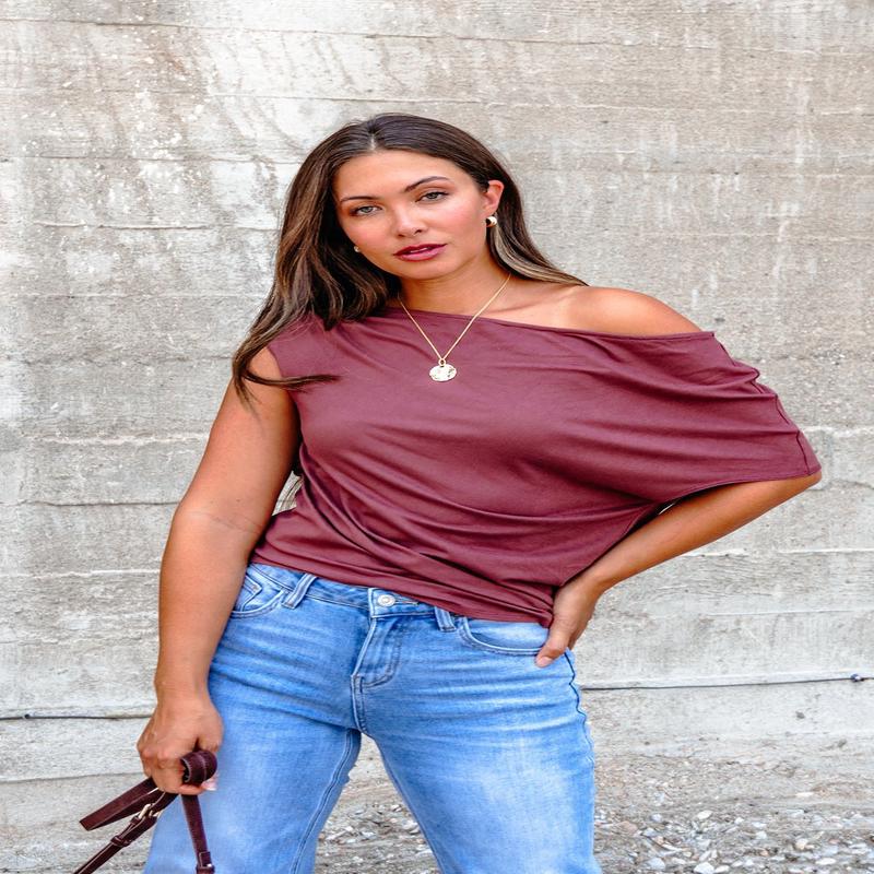 Burgundy Off The Shoulder Top - DOORBUSTER