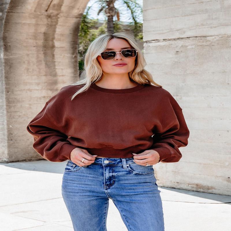 Chestnut Crew Neck Ribbed Sweatshirt