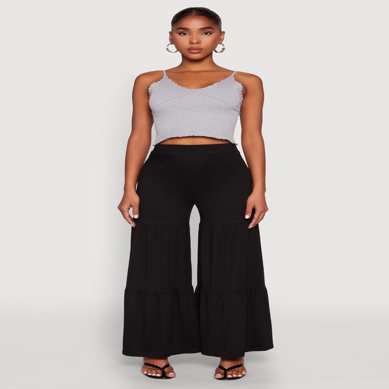 High Waisted Tiered Palazzo Pants