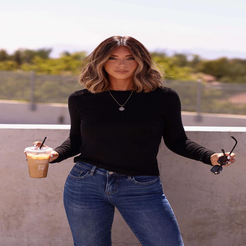 Juniper Black Ribbed Crewneck Top