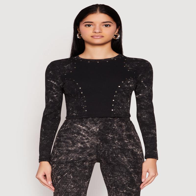 Mineral Wash Studded Crop Top