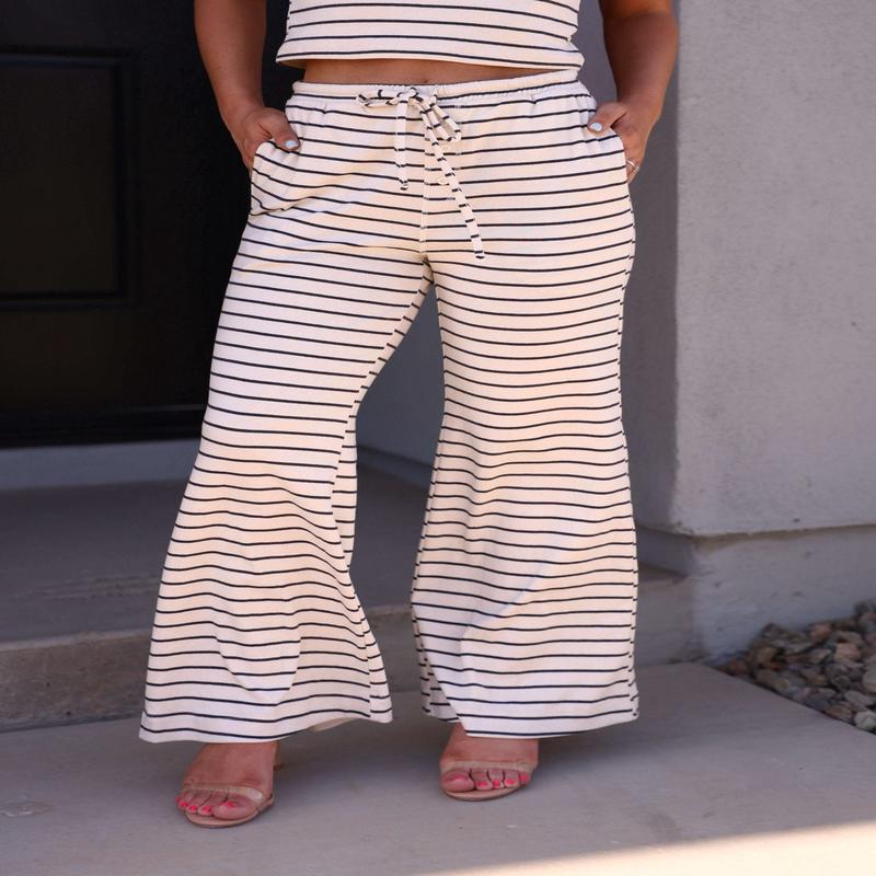 Phoebe Cream Striped Flare Pants - DOORBUSTER