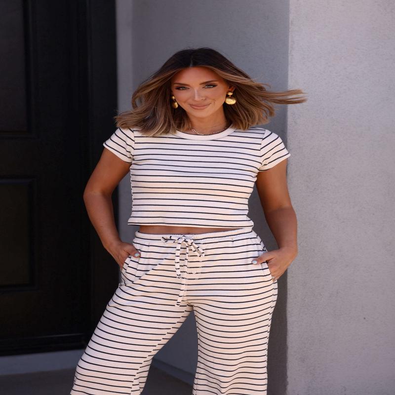 Phoebe Cream Striped Jersey Top - DOORBUSTER