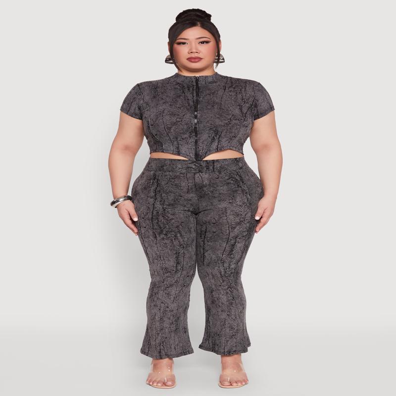 Plus Size Mineral Wash Boot Cut Pants