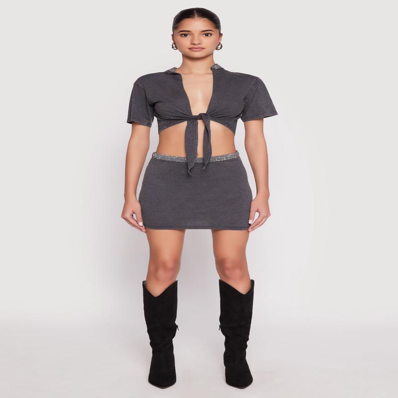 Rhinestone Waist Mini Skirt