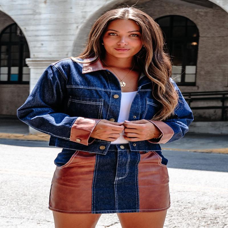 Dark Denim Contrast Button Up Jacket - DOORBUSTER