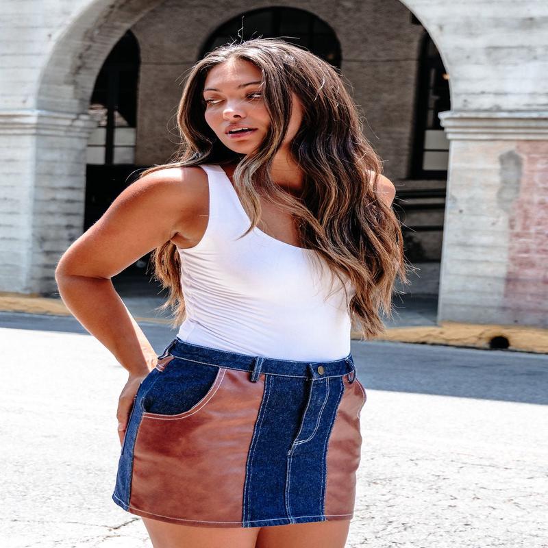 Dark Denim Contrast Mini Skirt - FINAL SALE