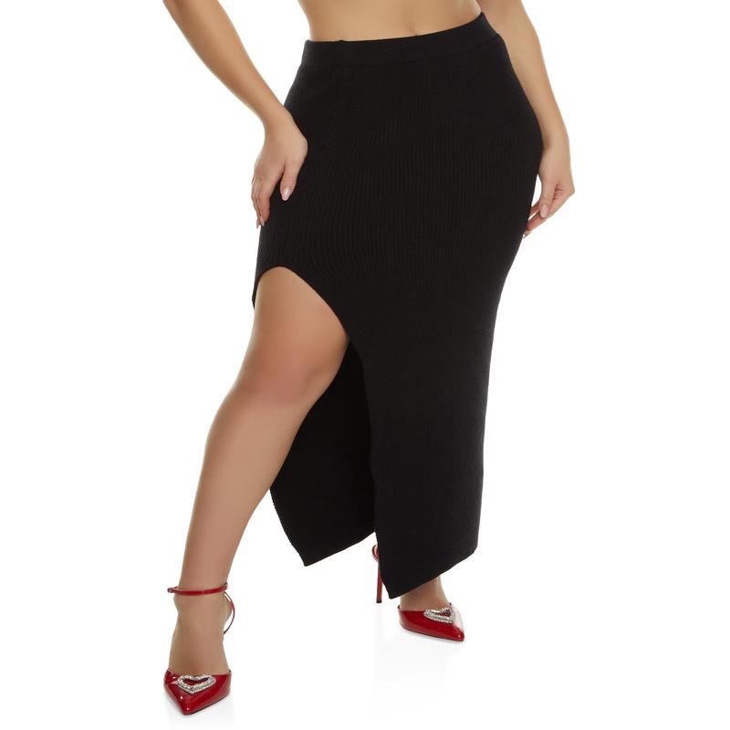 Knit Side Slit Maxi Skirt