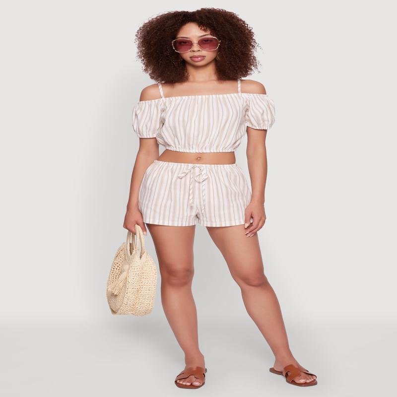 Madden Girl Striped Drawstring Shorts