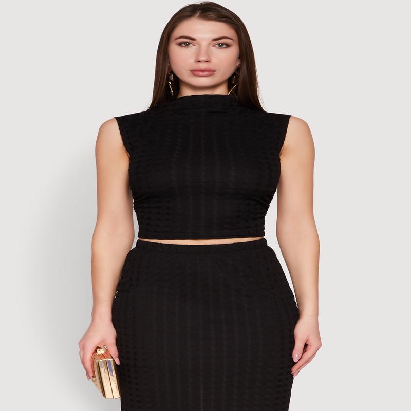 Ruched Funnel Neck Sleeveless Top