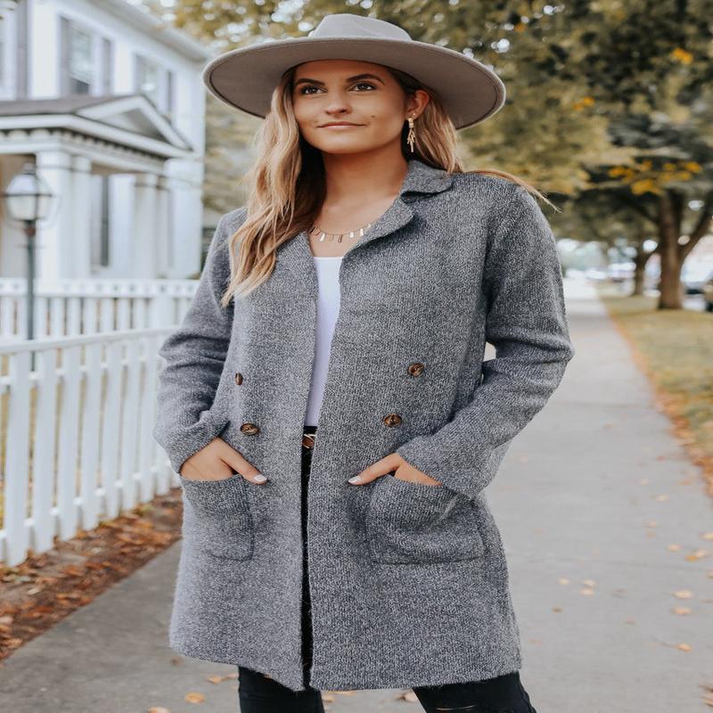 Button Detail Charcoal Two Tone Cardigan