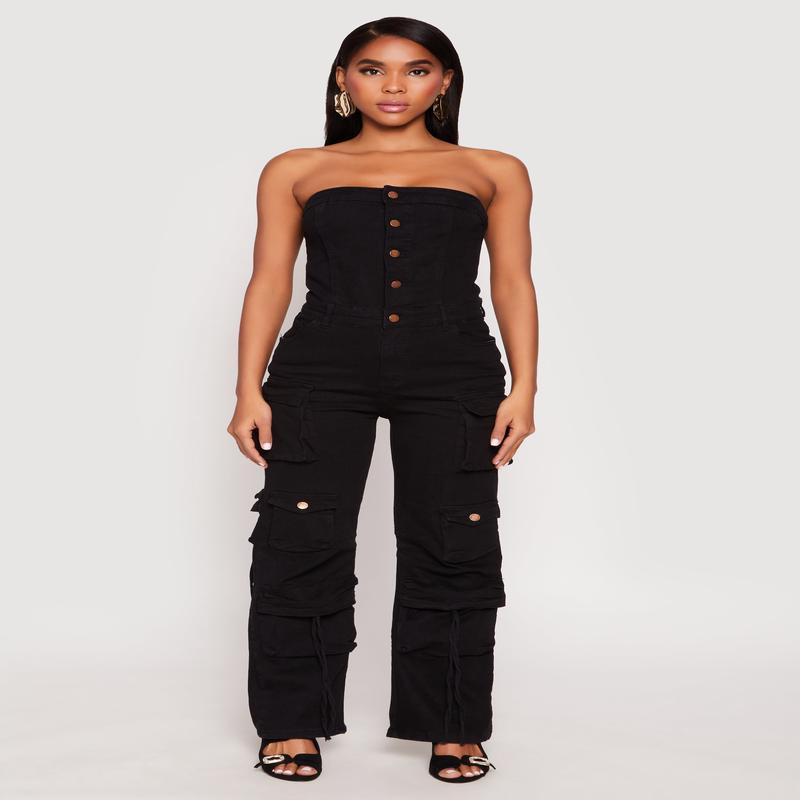 Daisy Denim Straight Leg Cargo Jumpsuit