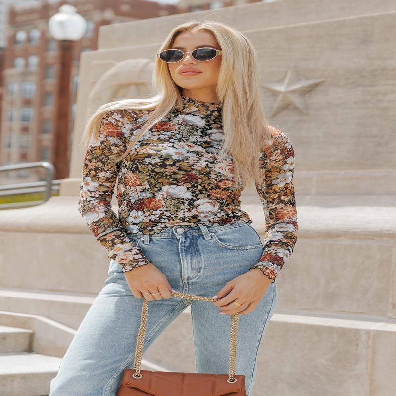 Black Floral Mesh Top - DOORBUSTER