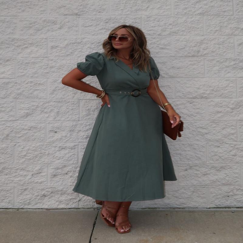 Breland Olive Belted Midi Dress - FINAL SALE