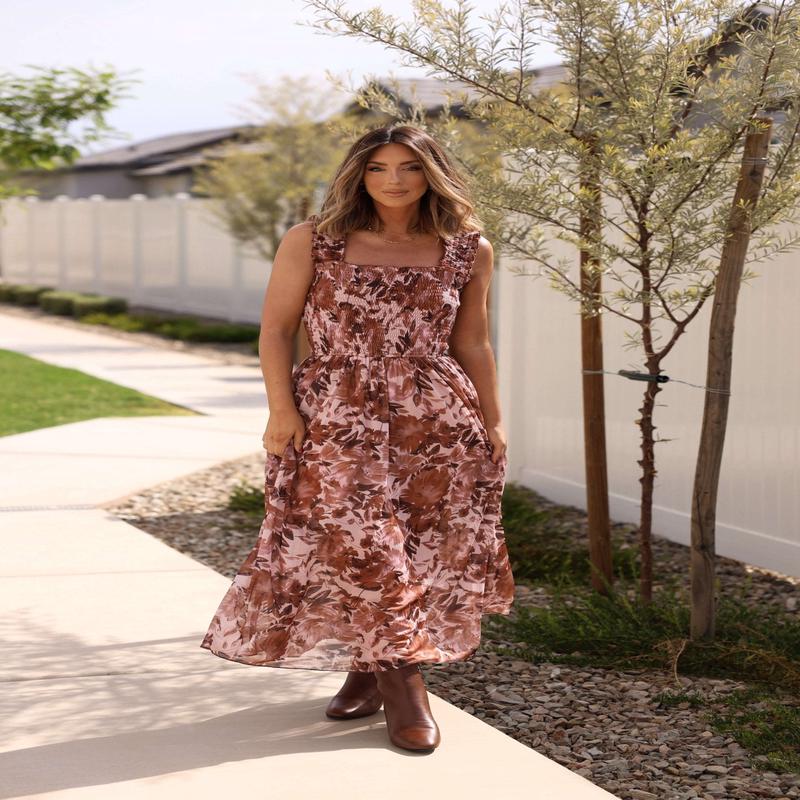 Drifter Brown Floral Print Tiered Maxi Dress - FINAL SALE