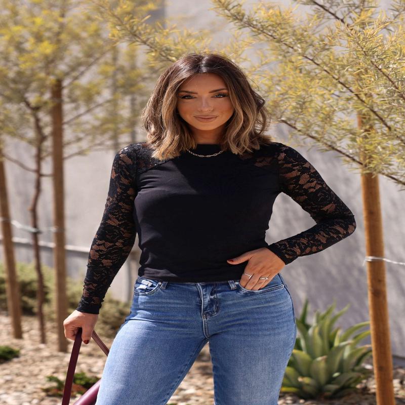 Free People Black No Excuses Lace Top