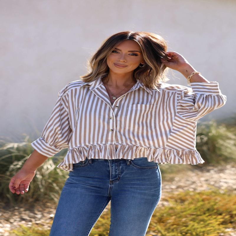Free People Neutral Bailey Stripe Shirt