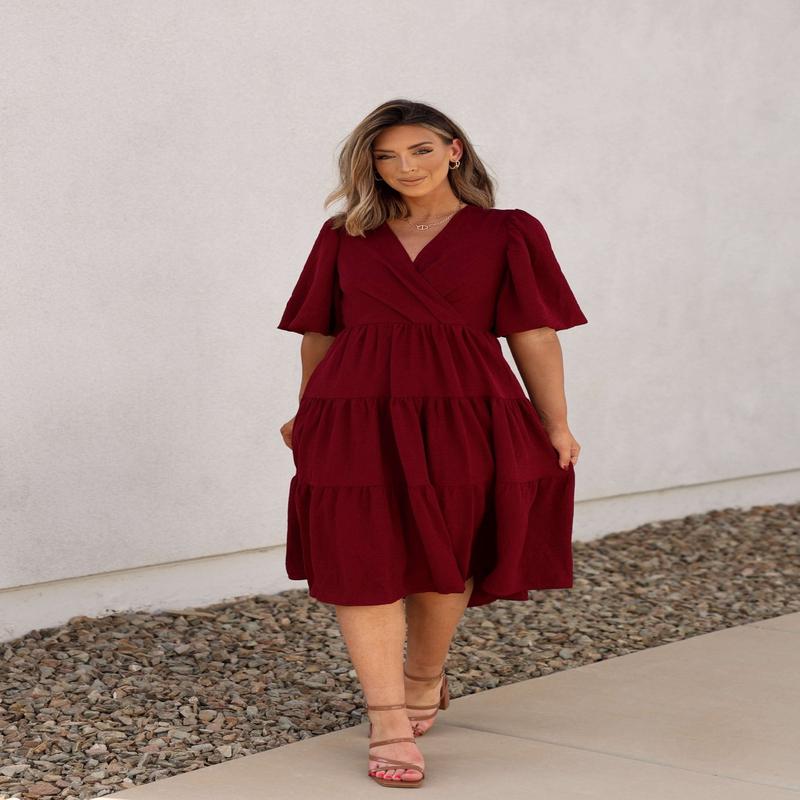 Wine Tiered Midi Wrap Dress - FINAL SALE
