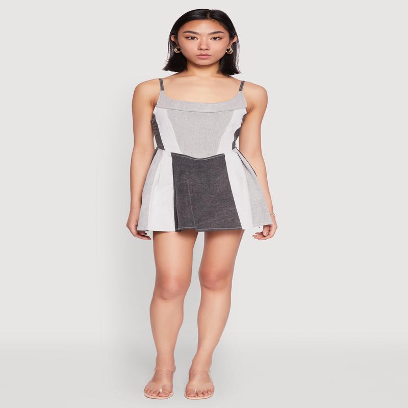 Denim Color Block Skater Dress