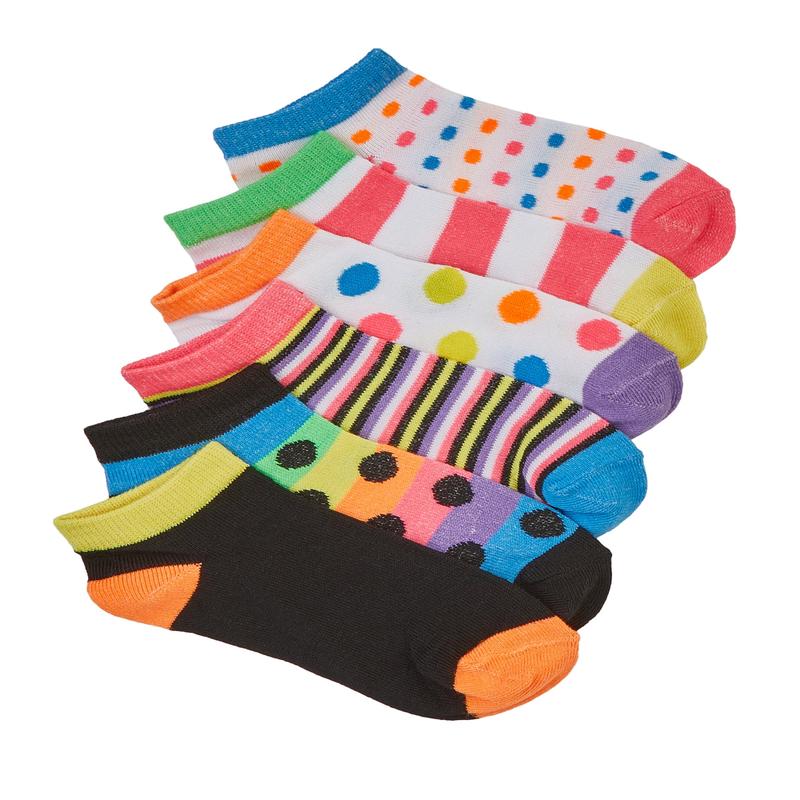 Girls Graphic Print Contrast Socks 6 Pack