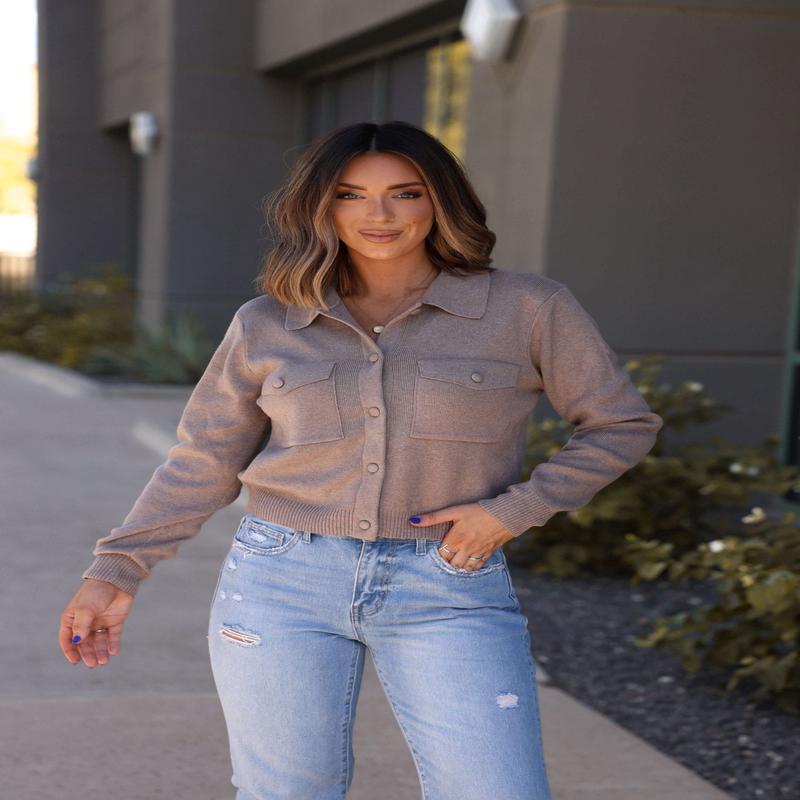 Mocha Button Sweater  Up Jacket