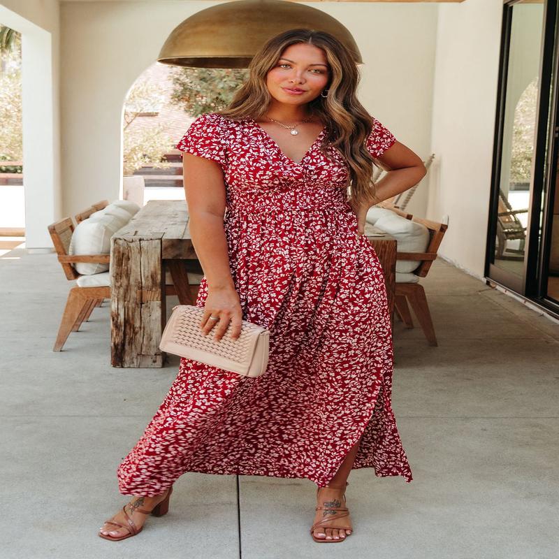 Sabrina Red and White Floral Maxi Dress - DOORBUSTER