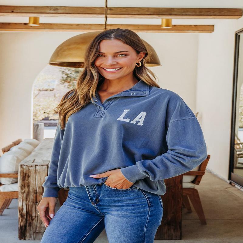 Blue LA Button Up Sweatshirt - DOORBUSTER