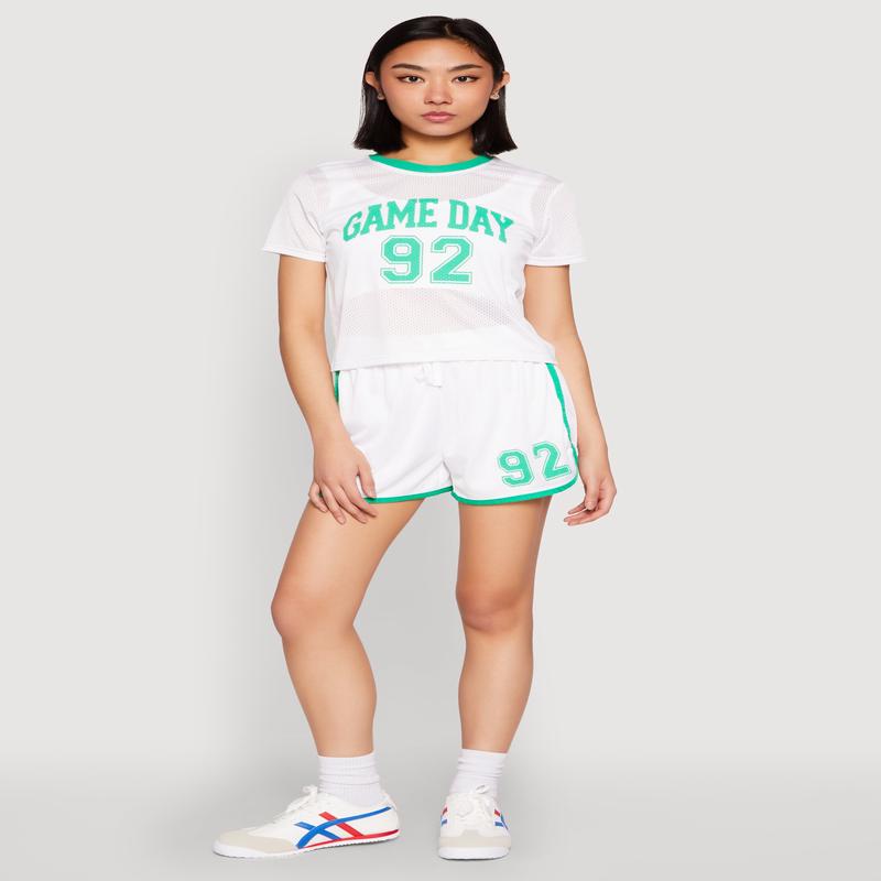 Contrast Trim Graphic Print Mesh Jersey