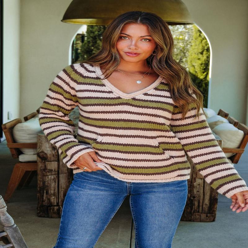 Corinne Multi Olive Striped Sweater - DOORBUSTER