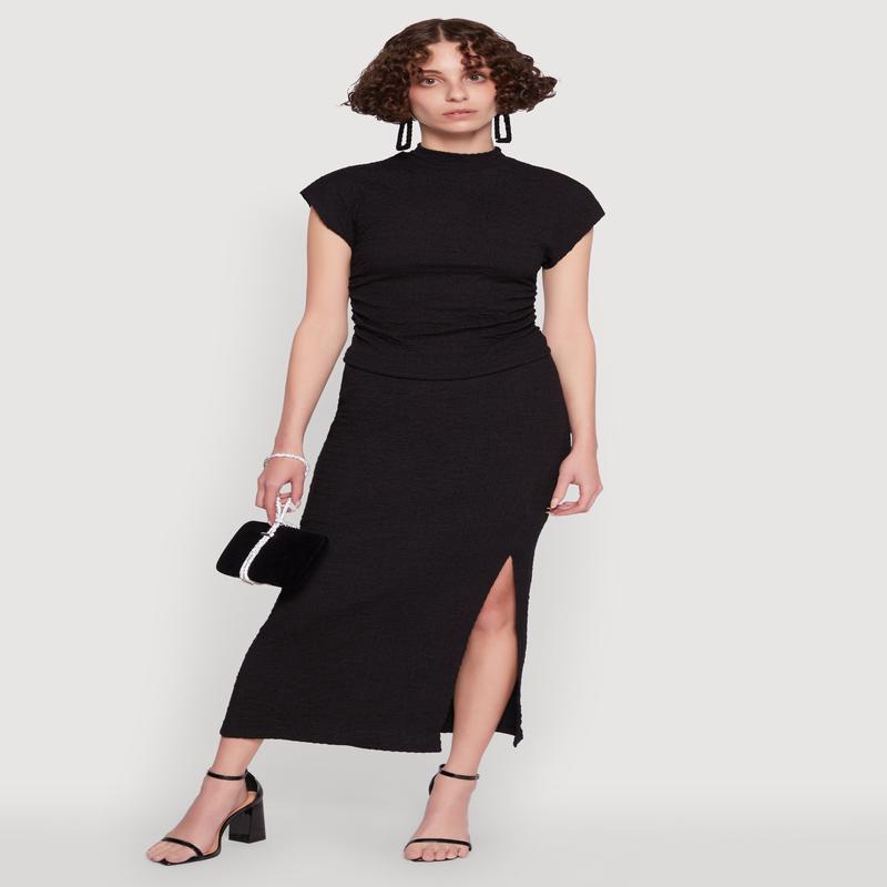 Iris Textured Knit Midi Skirt with Side Slit