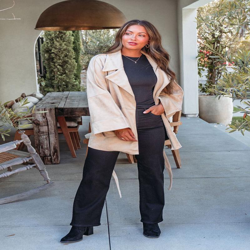 Beige Faux Suede Belted Coat - FINAL SALE