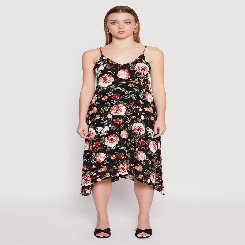 Floral Sharkbite Hem V Neck Dress