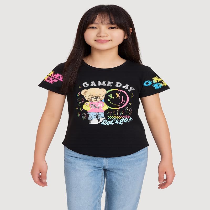 Girls Game Day Sequin Short Sleeve Graphic Tee