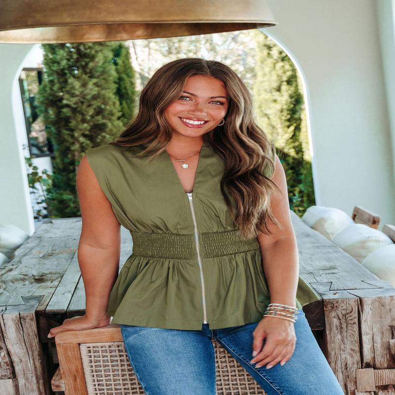Olive Grove Smocked Peplum Top