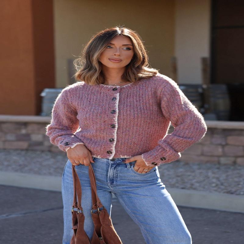 Pink Speckled Button Down Cardigan