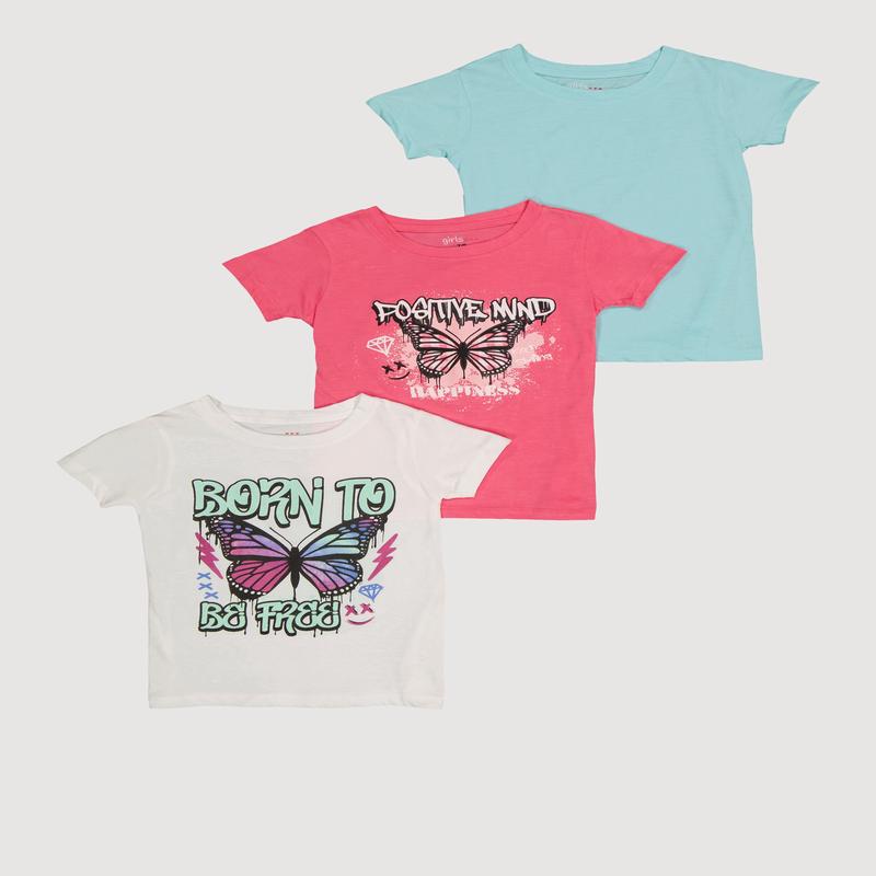 Girls Born To Be Free Graphic Tees 3 Pack