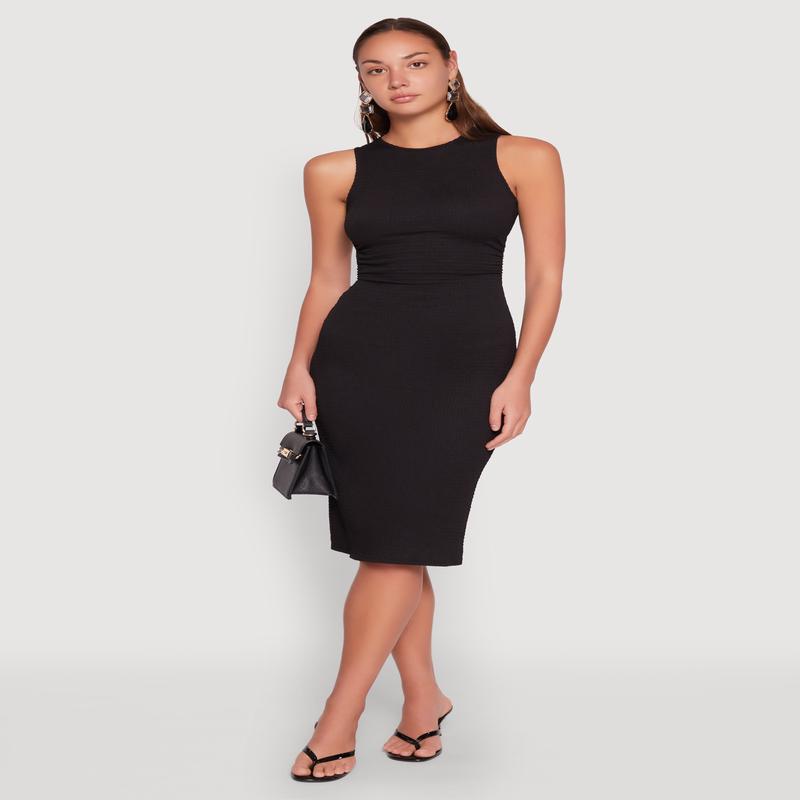 Textured Knit Cut Out Midi Dress